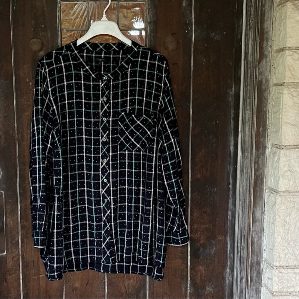 Talbots | plaid shirt split neckline button front
